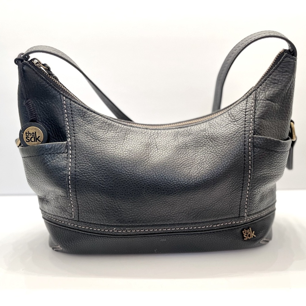 THE SAK SEQUOIA HOBO BLACK PEBBLE LEATHER SHOULDER TOTE BAG 17236-CV